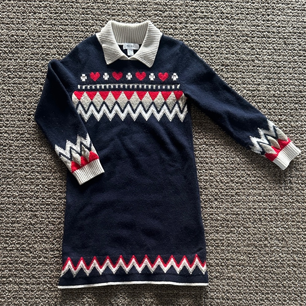 Reiss Navy Knit Dress with Heart Pattern 6-7